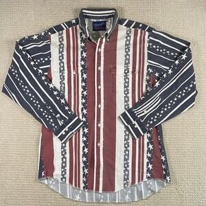 Vintage Wrangler X-Long Tails Brushpopper Size 16 1/2-35 L Button Patriotic